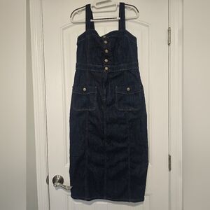 American Eagle NWT Denim Button-Front Midi Dress Sz M Dark Wash